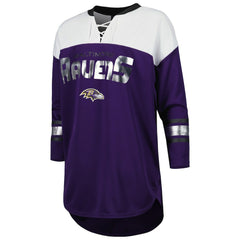 Baltimore Ravens G-III 4Her by Carl Banks Women's Double Team 3/4-Sleeve Lace-Up T-Shirt Purple/White | NFL