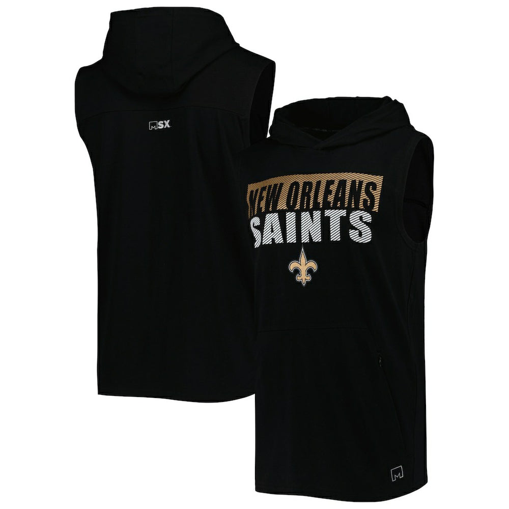 New Orleans Saints MSX by Michael Strahan Relay Sleeveless Pullover Hoodie Black | NFL