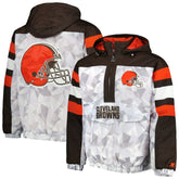 Cleveland Browns Starter Thursday Night Gridiron Raglan Half-Zip Hooded Jacket White/Brown | NFL