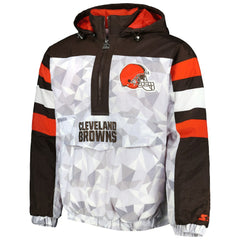 Cleveland Browns Starter Thursday Night Gridiron Raglan Half-Zip Hooded Jacket White/Brown | NFL