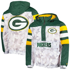 Green Bay Packers Starter Thursday Night Gridiron Raglan Half-Zip Hooded Jacket White/Green | NFL