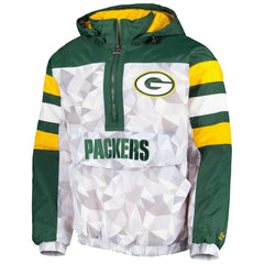 Green Bay Packers Starter Thursday Night Gridiron Raglan Half-Zip Hooded Jacket White/Green | NFL