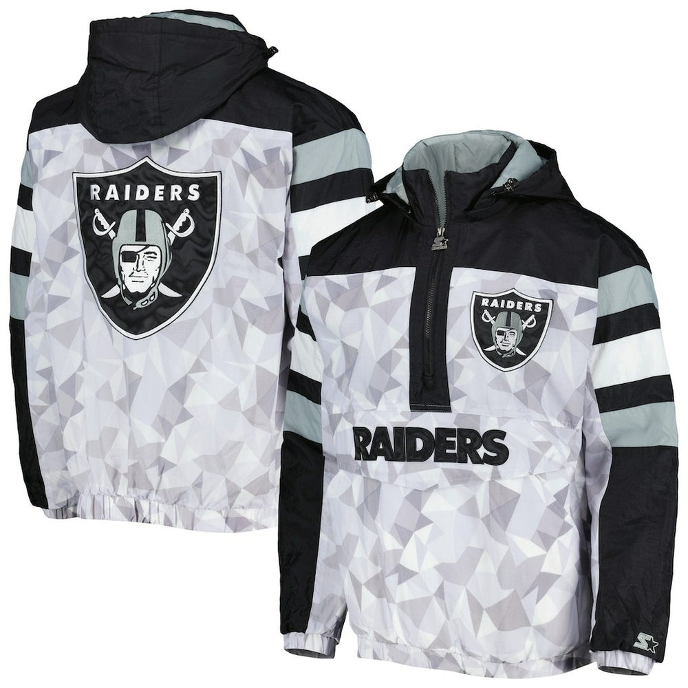 Las Vegas Raiders Starter Thursday Night Gridiron Raglan Half-Zip Hooded Jacket White/Black | NFL