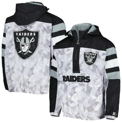 Las Vegas Raiders Starter Thursday Night Gridiron Raglan Half-Zip Hooded Jacket White/Black | NFL
