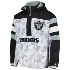 Las Vegas Raiders Starter Thursday Night Gridiron Raglan Half-Zip Hooded Jacket White/Black | NFL
