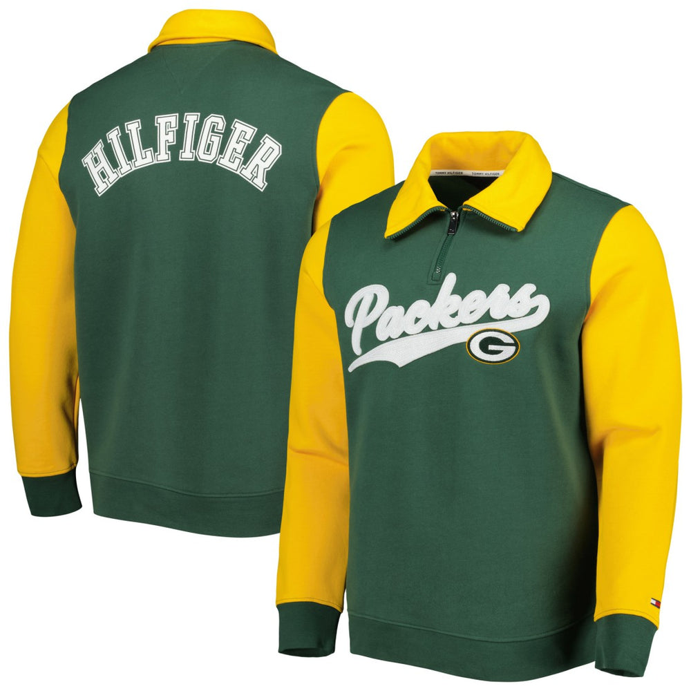 Green Bay Packers Tommy Hilfiger Aiden Quarter-Zip Sweatshirt Green/Gold | NFL