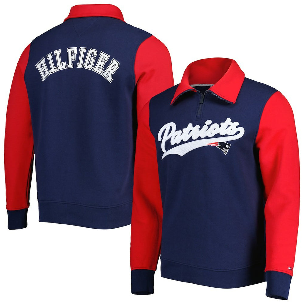 New England Patriots Tommy Hilfiger Aiden Quarter-Zip Sweatshirt Navy/Red | NFL