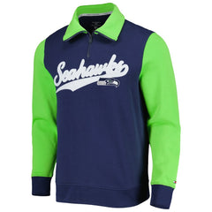 Seattle Seahawks Tommy Hilfiger Aiden Quarter-Zip Sweatshirt College Navy/Neon Green | NFL