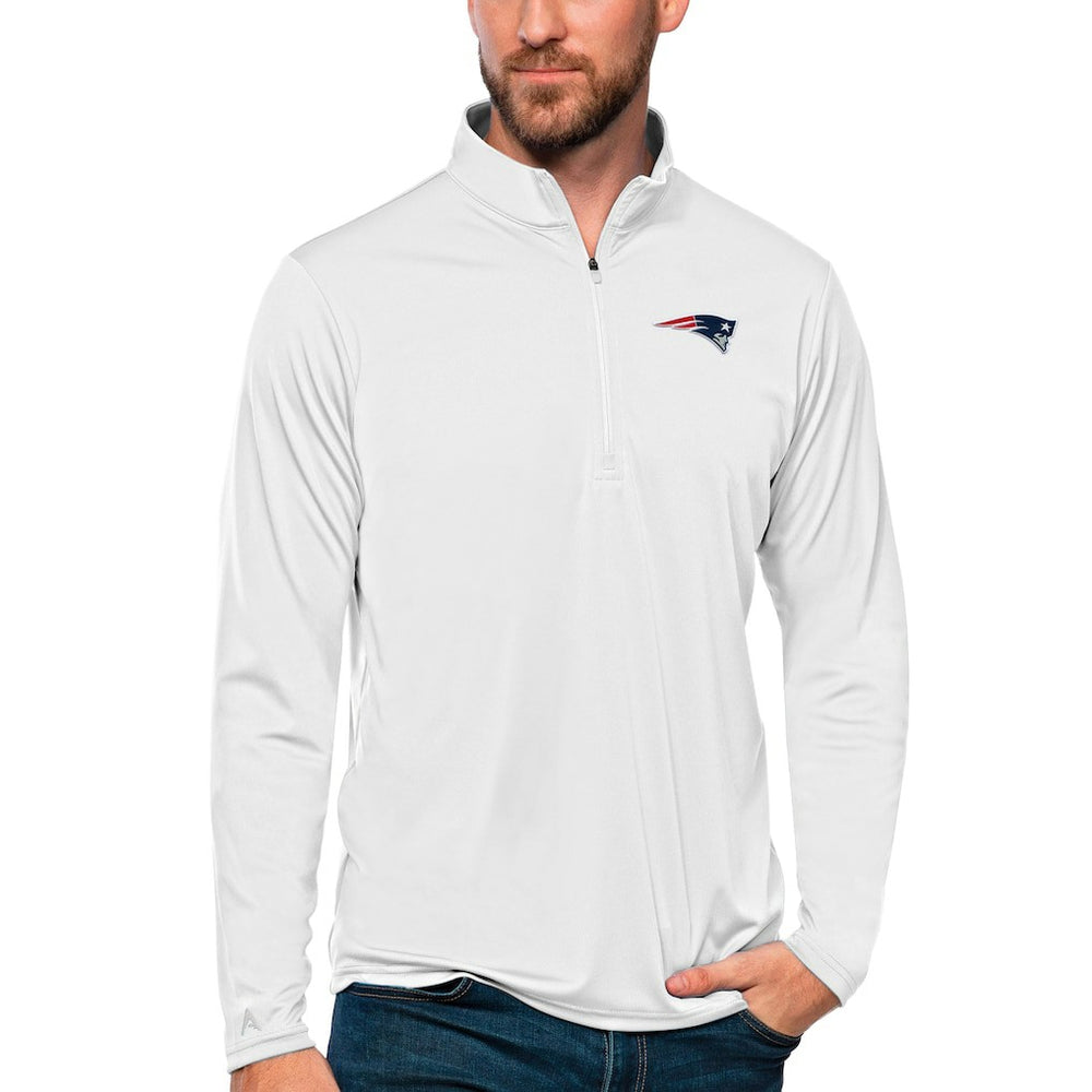 New England Patriots Antigua Tribute Quarter-Zip Lightweight Pullover Top White | NFL