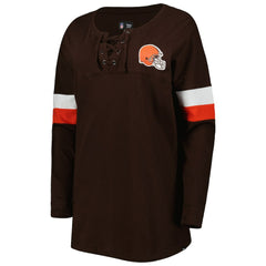 Cleveland Browns New Era Women's Athletic Varsity Lace-Up Lightweight Long Sleeve T-Shirt Brown | NFL