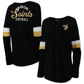 New Orleans Saints New Era Women's Athletic Varsity Lace-Up Lightweight Long Sleeve T-Shirt Black | NFL