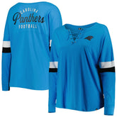 Carolina Panthers New Era Women's Plus Size Athletic Varsity Lace-Up V-Neck Long Sleeve T-Shirt Blue | NFL