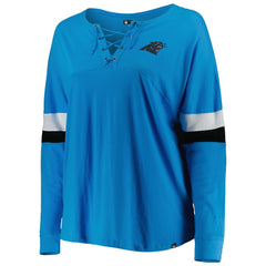 Carolina Panthers New Era Women's Plus Size Athletic Varsity Lace-Up V-Neck Long Sleeve T-Shirt Blue | NFL