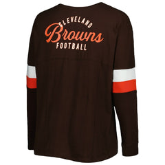 Cleveland Browns New Era Women's Plus Size Athletic Varsity Lace-Up V-Neck Long Sleeve T-Shirt Brown | NFL