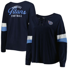 Tennessee Titans New Era Women's Plus Size Athletic Varsity Lace-Up V-Neck Long Sleeve T-Shirt Navy | NFL