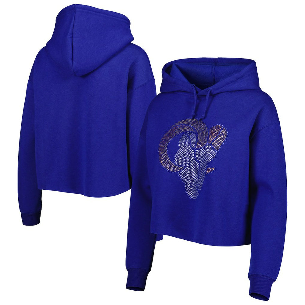 Los Angeles Rams Cuce Women's Crystal Logo Cropped Pullover Hoodie Royal | NFL