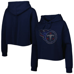 Tennessee Titans Cuce Women's Crystal Logo Cropped Pullover Hoodie Navy | NFL