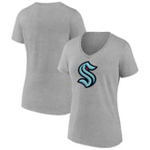 Seattle Kraken Fanatics Women's Primary Logo Team V-Neck T-Shirt - Heathered Gray - NHL