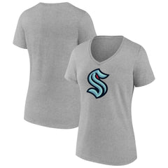 Seattle Kraken Fanatics Women's Primary Logo Team V-Neck T-Shirt - Heathered Gray - NHL