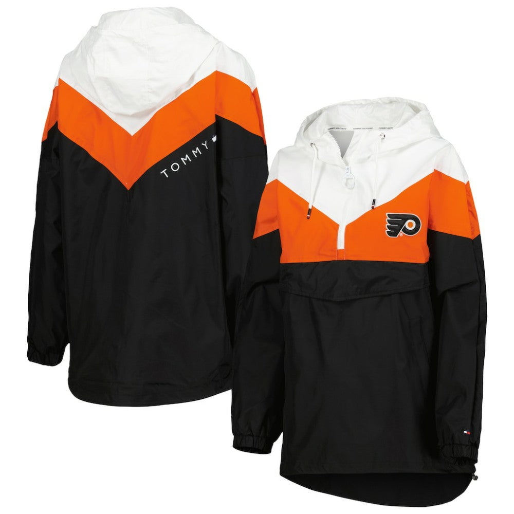 Philadelphia Flyers Tommy Hilfiger Women's Staci Half-Zip Windbreaker Jacket - Orange/Black - NHL
