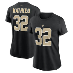 Tyrann Mathieu New Orleans Saints Women's Player Name & Number T-Shirt Black | Nike for Sale