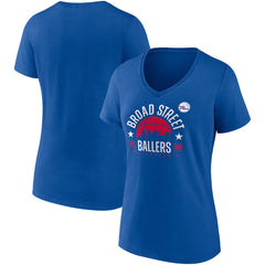 Philadelphia 76ers Women's Hometown Collection Broad Street Ballers V-Neck T-Shirt Royal - NBA
