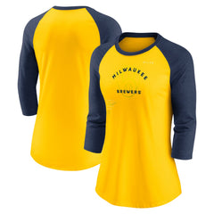 Milwaukee Brewers Nike Women's Next Up Tri-Blend Raglan 3/4-Sleeve T-Shirt - MLB