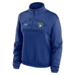 Milwaukee Brewers Nike Women's Rewind Splice Half-Zip Semi-Cropped Bubble Hem Sweatshirt - MLB