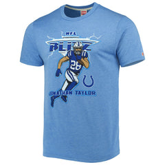 Jonathan Taylor Indianapolis Colts Homage Unisex NFL Blitz Player Tri-Blend T-Shirt Heathered Heather Royal | NFL