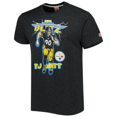 T.J. Watt Pittsburgh Steelers Homage Unisex NFL Blitz Player Tri-Blend T-Shirt Heathered Heather Charcoal | NFL