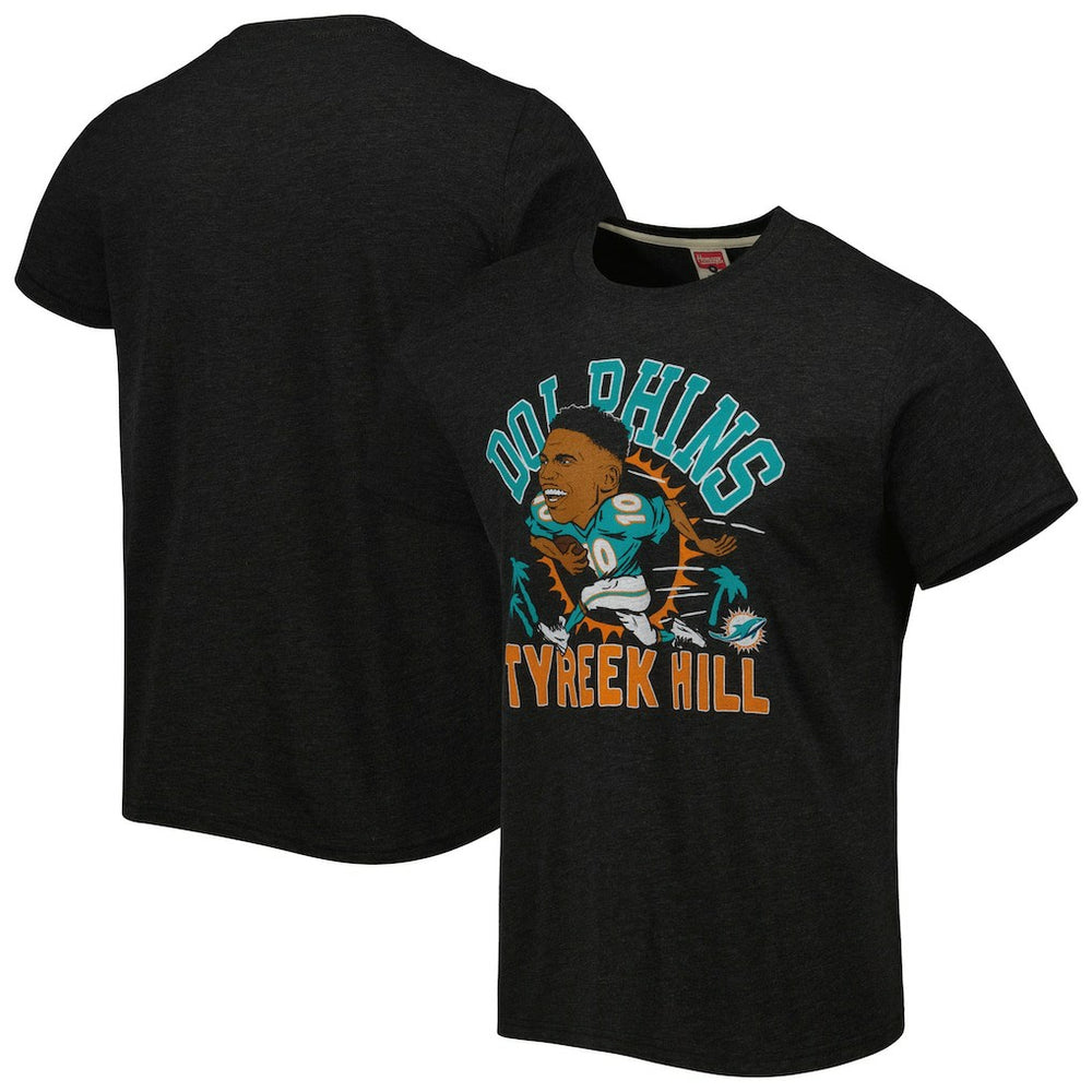 Tyreek Hill Miami Dolphins Homage Unisex Caricature Player Tri-Blend T-Shirt Heather Black | NFL