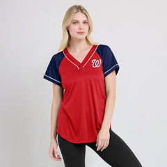 Washington Nationals Fanatics Women's Ultimate Style Raglan V-Neck T-Shirt - MLB