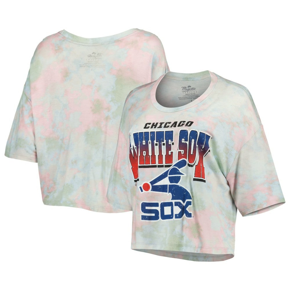 Chicago White Sox Majestic Threads Women's Cooperstown Collection Tie-Dye Boxy Cropped Tri-Blend T-Shirt T-shirts - MLB