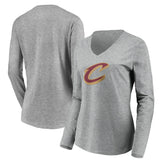 Cleveland Cavaliers Women's Primary Logo Team Long Sleeve V-Neck T-Shirt Heathered Gray - NBA