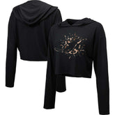 Miami Dolphins Majestic Threads Women's Leopard Cropped Pullover Hoodie Black | NFL