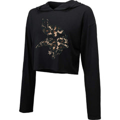 Minnesota Vikings Majestic Threads Women's Leopard Cropped Pullover Hoodie Black | NFL
