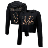 Joe Burrow Cincinnati Bengals Majestic Threads Women's Leopard Player Name & Number Long Sleeve Cropped Hoodie Black | NFL