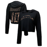 Justin Herbert Los Angeles Chargers Majestic Threads Women's Leopard Player Name & Number Long Sleeve Cropped Hoodie Black | NFL