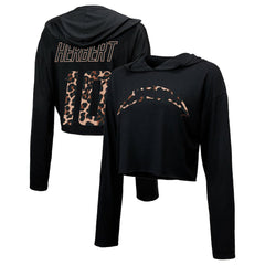 Justin Herbert Los Angeles Chargers Majestic Threads Women's Leopard Player Name & Number Long Sleeve Cropped Hoodie Black | NFL