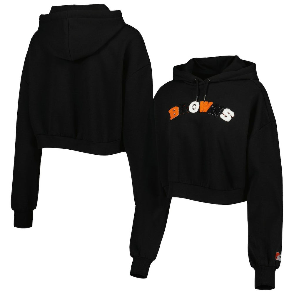 Cleveland Browns The Wild Collective Women's Cropped Pullover Hoodie Black | NFL