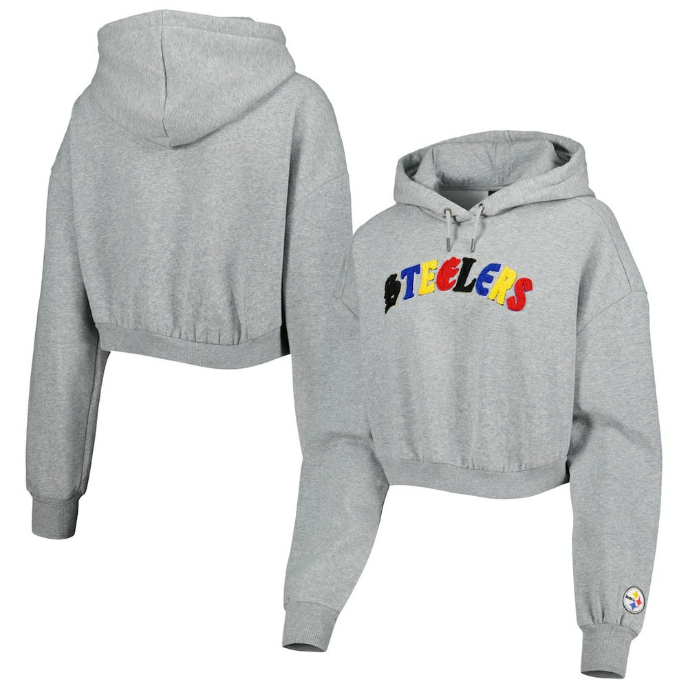 Pittsburgh Steelers The Wild Collective Women's Cropped Pullover Hoodie Gray | NFL