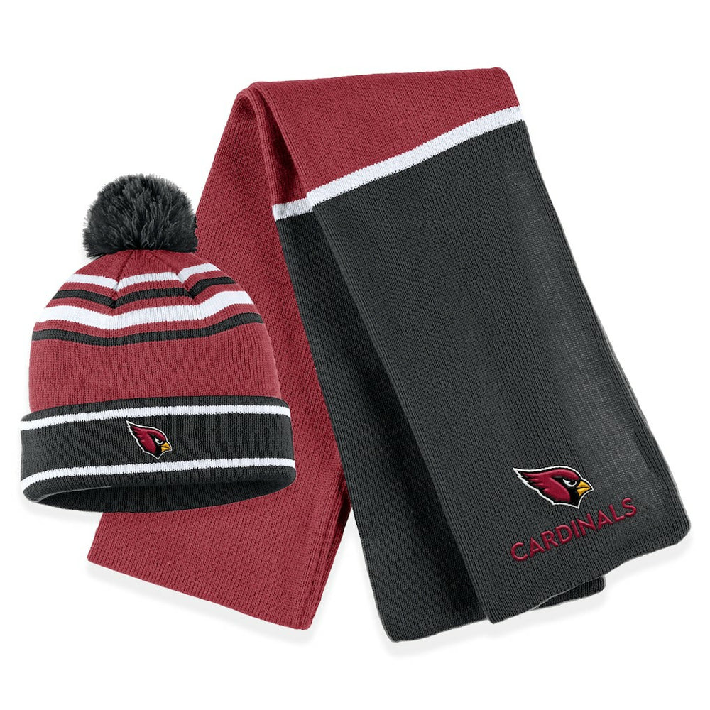 Arizona Cardinals WEAR by Erin Andrews Women's Colorblock Cuffed Knit Hat with Pom and Scarf Set Cardinal | NFL