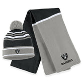 Las Vegas Raiders WEAR by Erin Andrews Women's Colorblock Cuffed Knit Hat with Pom and Scarf Set Black | NFL