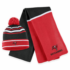 Tampa Bay Buccaneers WEAR by Erin Andrews Women's Colorblock Cuffed Knit Hat with Pom and Scarf Set Red | NFL
