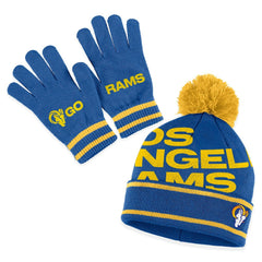 Los Angeles Rams WEAR by Erin Andrews Women's Double Jacquard Cuffed Knit Hat with Pom and Gloves Set Royal | NFL