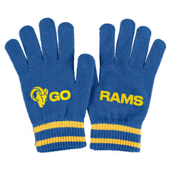 Los Angeles Rams WEAR by Erin Andrews Women's Double Jacquard Cuffed Knit Hat with Pom and Gloves Set Royal | NFL