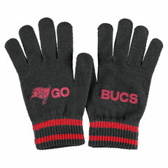Tampa Bay Buccaneers WEAR by Erin Andrews Women's Double Jacquard Cuffed Knit Hat with Pom and Gloves Set Black | NFL