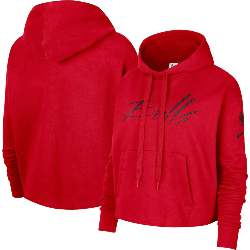 Chicago Bulls Women's Split Flip Courtside Cropped Pullover Hoodie Red - NBA