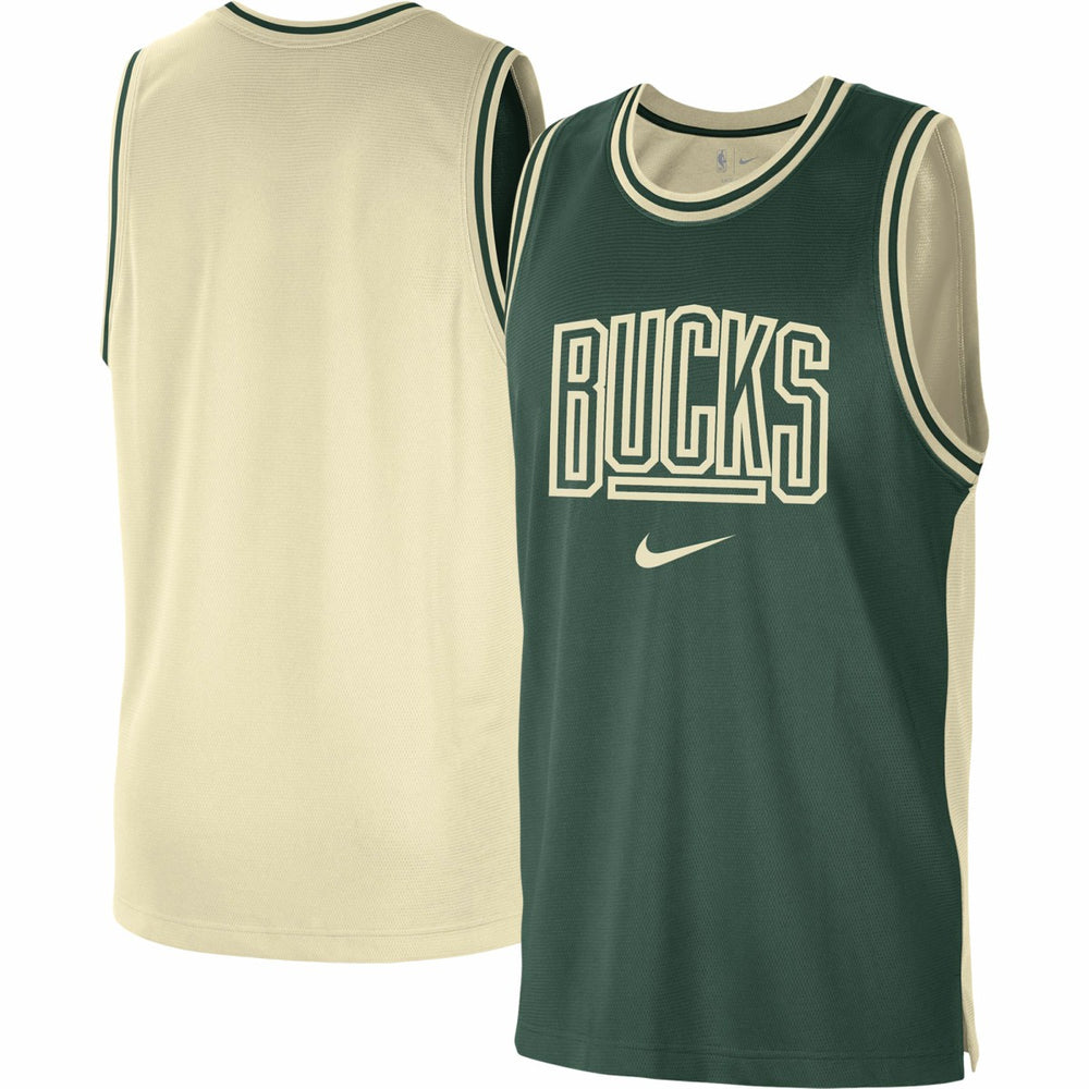 Milwaukee Bucks Courtside Versus Force Split DNA Performance Mesh Tank Top Hunter Green/Cream - NBA