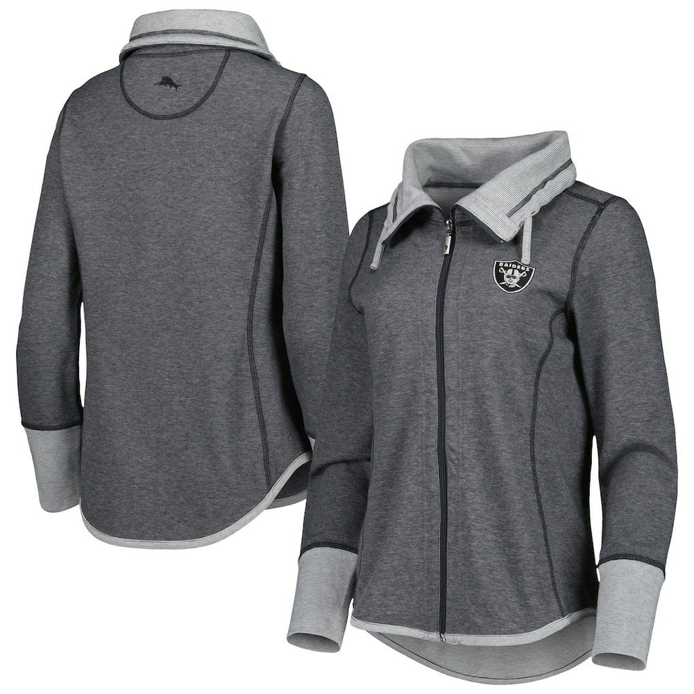 Las Vegas Raiders Women's Sport Sun Fade Full-Zip Sweatshirt Heathered Black | Tommy Bahama